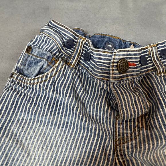 H&M Engineer Stripe Denim Jean Shorts Toddler Boys 12-18 Months Adjustable Waist - Picture 3 of 9